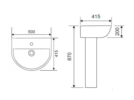 Rio Full Pedestal and Wash Hand Basin - 1 Taphole