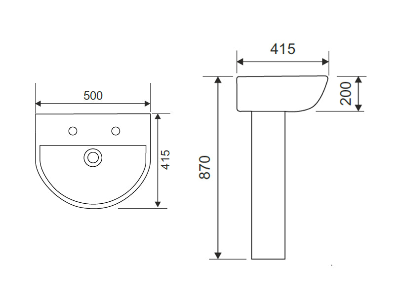 Rio Wash Hand Basin - 2 Taphole