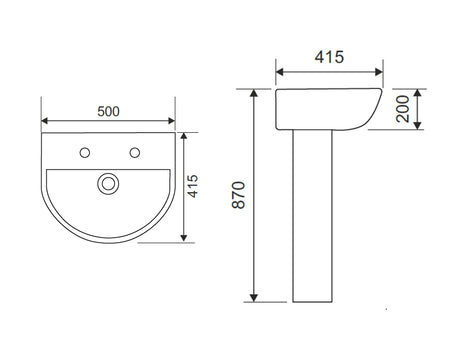 Rio Wash Hand Basin - 2 Taphole