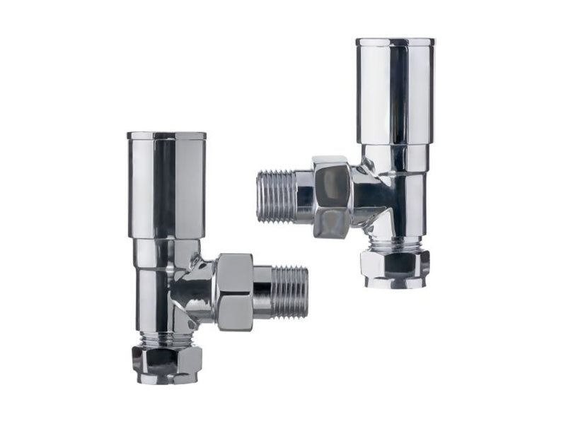 Pair Angle Pattern Towel Rail Radiator Valves - Chrome