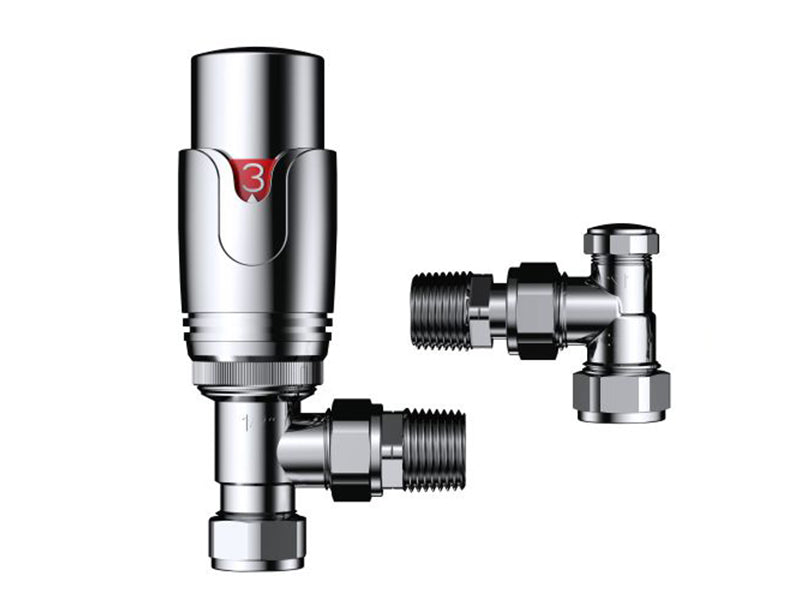 Pair Angle Pattern Thermostatic Towel Rail Radiator Valves - Chrome