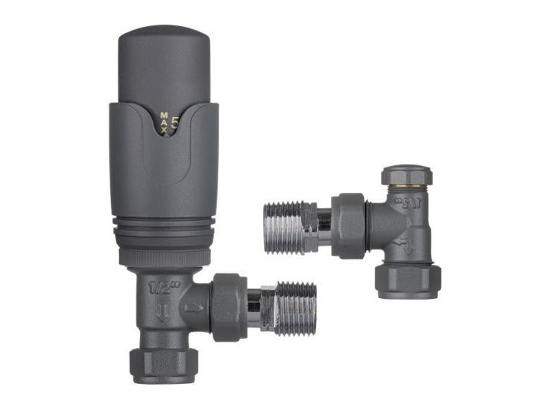 Pair 1/2" Anthracite Angled Thermostatic A.P. Radiator Valves