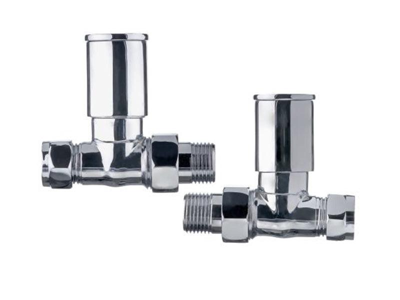 Pair Straight Pattern Towel Rail Radiator Valves - Chrome