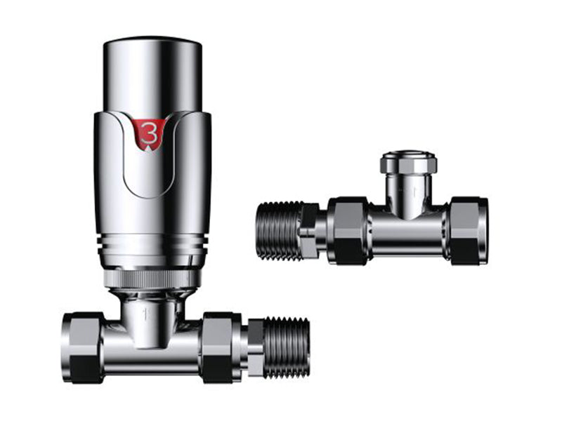 Pair Straight Pattern Thermostatic Towel Rail Radiator Valves - Chrome