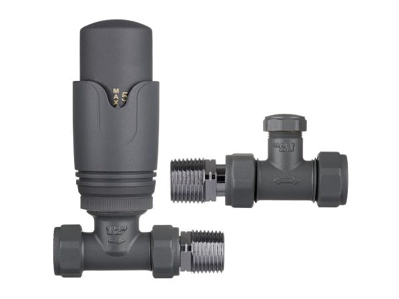Pair 1/2" Anthracite Straight Thermostatic S.P. Radiator Valves