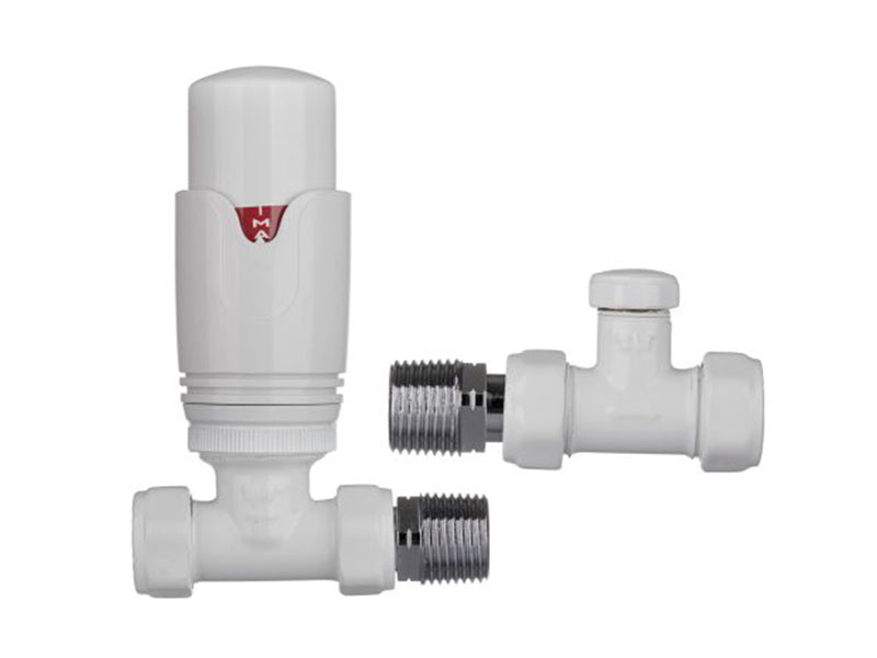Pair 1/2" White Straight Thermostatic S.P. Radiator Valves
