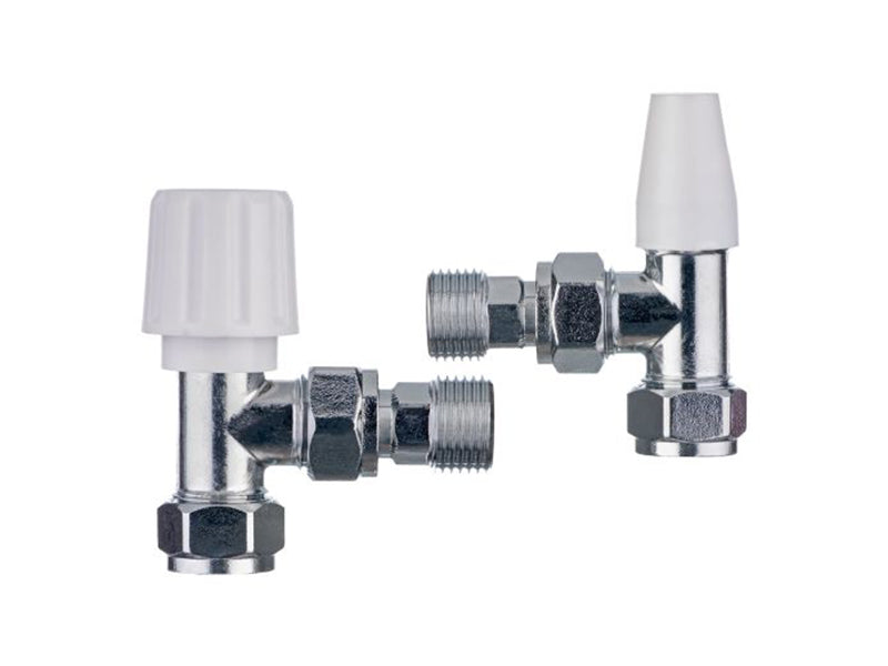 Pair Angle Pattern Standard Radiator Valves with 1/2" Nuts & Tails