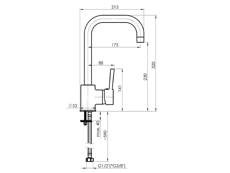 Rubineta Ultra 37 Monobloc Sink Mixer - Chrome Finish