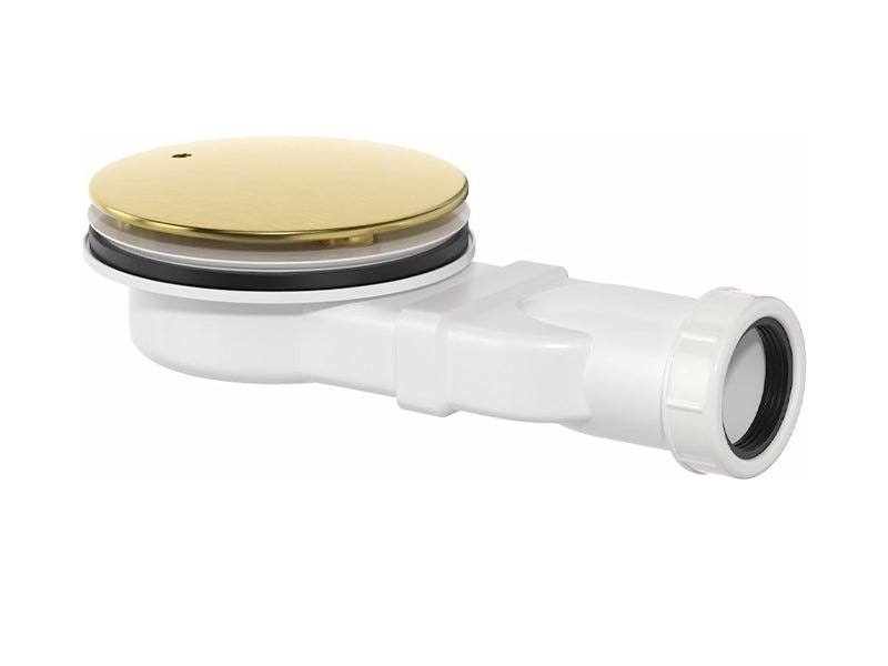 Slimline Shower Waste with 114mm Domed ABS Cap - Brushed Brass