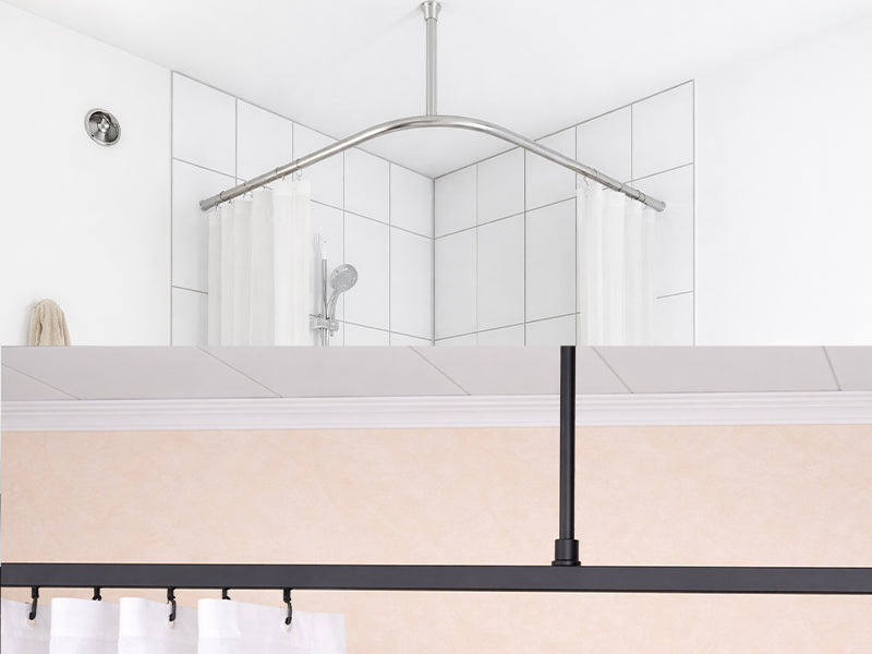 Grey L-Shaped and Straight Curtain Rails